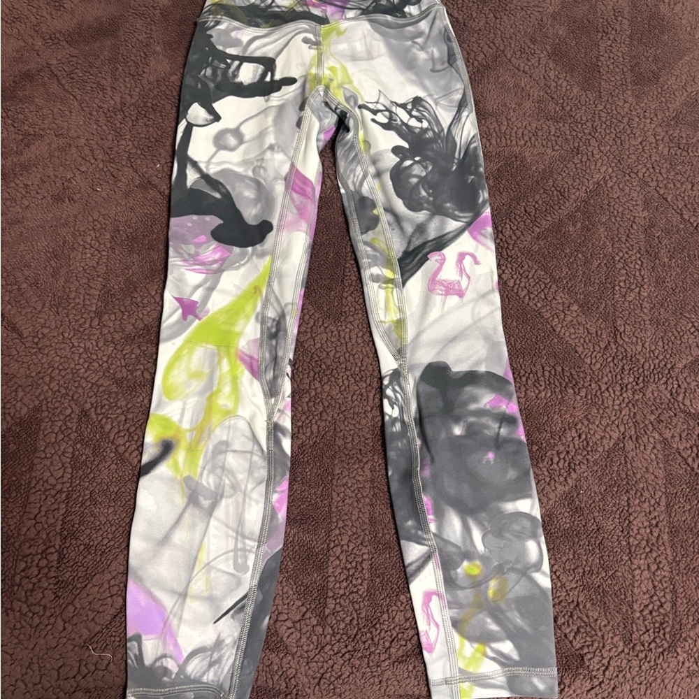 Lululemon Abstract Smoke-Print Leggings in White, Gray, Pink & Lime